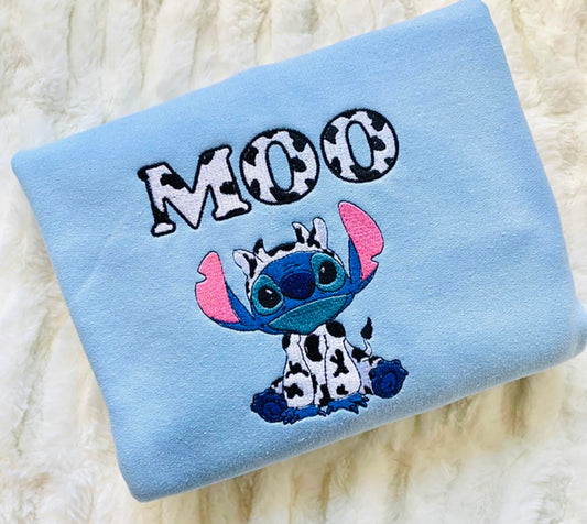 MOO Blue Alien embroidered Sweatshirt