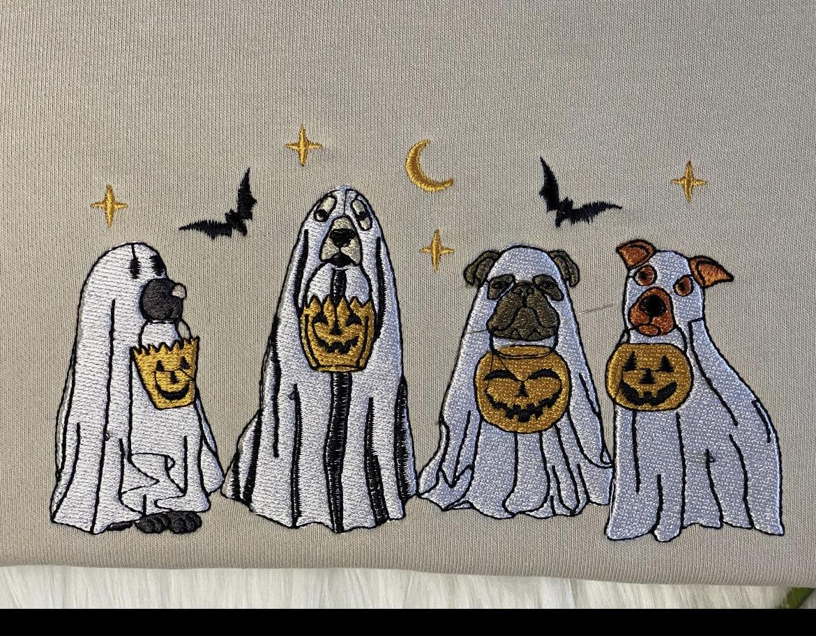 Halloween Ghost Dog embroidered Sweatshirt