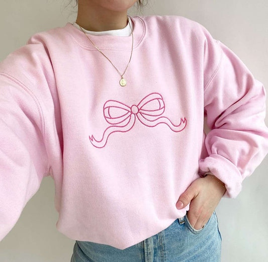 Coquette Pink Bow embroidered Sweatshirt