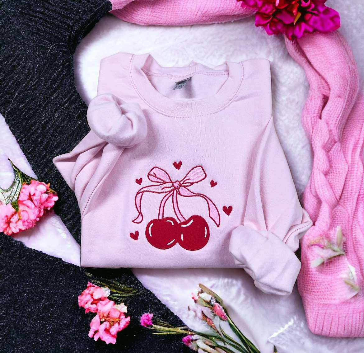 Cherry Bow Ribbon embroidered Sweatshirt